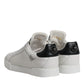 White Black Leather Low Top Sneakers Shoes