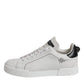 White Black Leather Low Top Sneakers Shoes