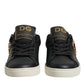 Black Leather Gold Red Heart Sneakers Shoes