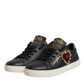 Black Leather Gold Red Heart Sneakers Shoes