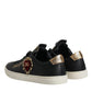 Black Leather Gold Red Heart Sneakers Shoes