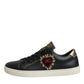 Black Leather Gold Red Heart Sneakers Shoes