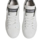 White Gray Leather Low Top Sneakers Shoes