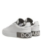 White Gray Leather Low Top Sneakers Shoes