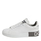 White Gray Leather Low Top Sneakers Shoes
