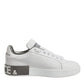 White Gray Leather Low Top Sneakers Shoes