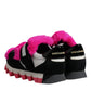 Black Pink Fur Embellished Sneakers Shoes