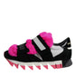Black Pink Fur Embellished Sneakers Shoes