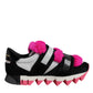Black Pink Fur Embellished Sneakers Shoes