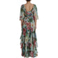 Blue Floral Print Tiered Long Maxi Dress