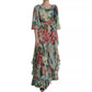Blue Floral Print Tiered Long Maxi Dress