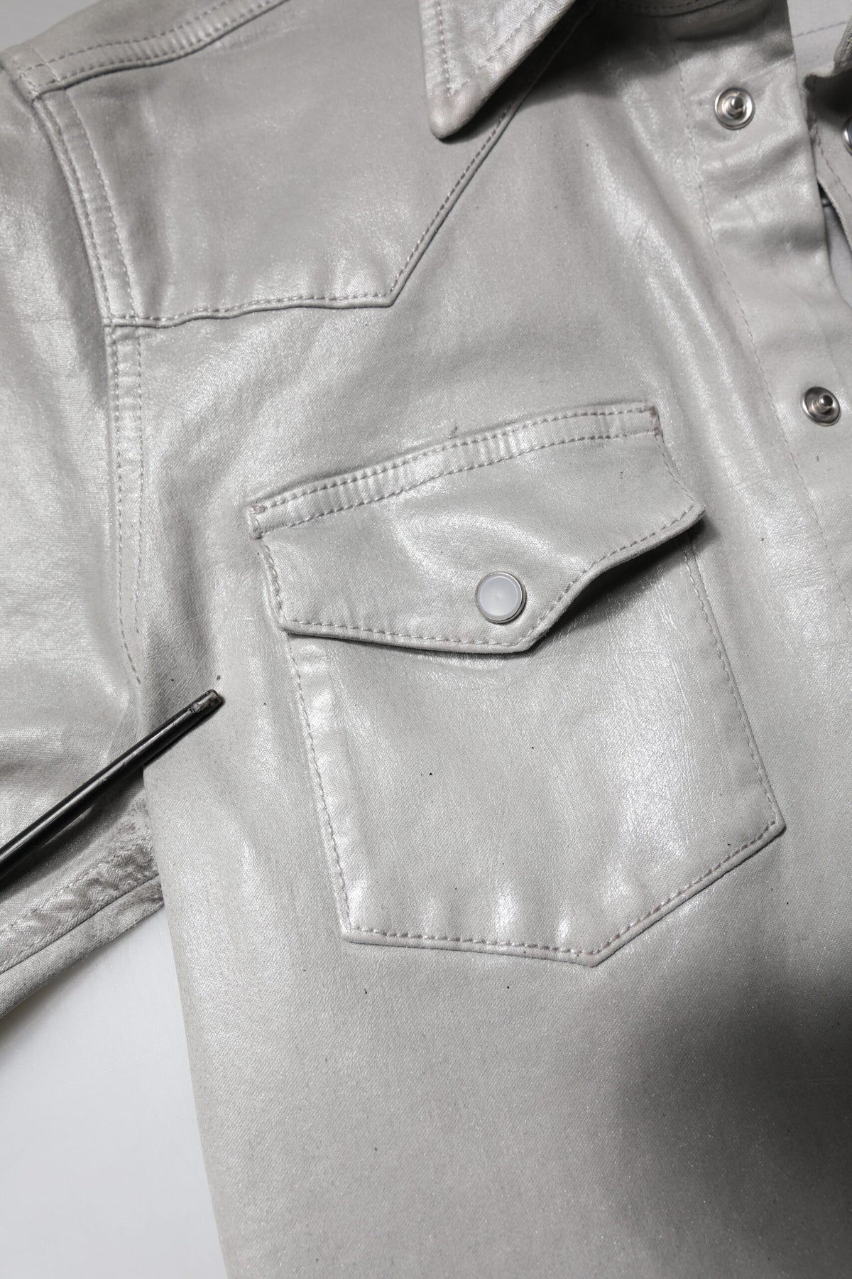 Metallic Gray Cotton Button Down Shirt