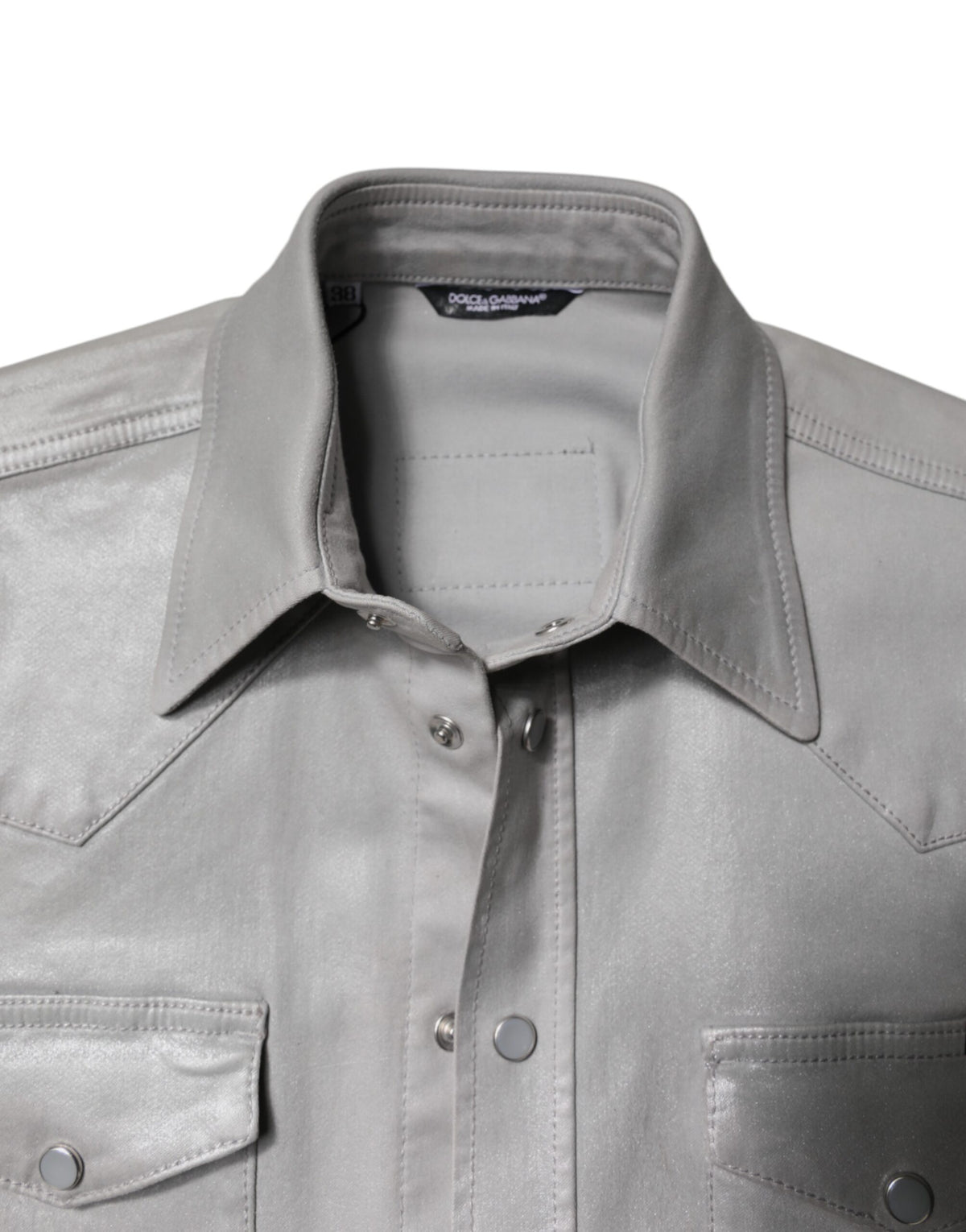 Metallic Gray Cotton Button Down Shirt