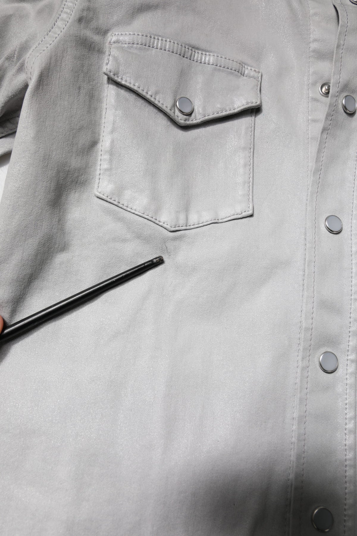 Metallic Gray Cotton Button Down Shirt