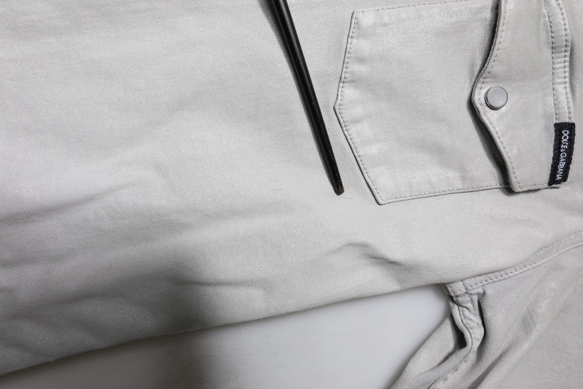 Metallic Gray Cotton Button Down Shirt
