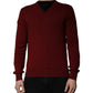 Maroon Cashmere V-neck Men Pullover Sweater