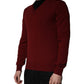 Maroon Cashmere V-neck Men Pullover Sweater