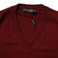 Maroon Cashmere V-neck Men Pullover Sweater