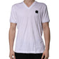 White Cotton Logo Patch V-neck Tee T-shirt