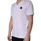 White Cotton Logo Patch V-neck Tee T-shirt
