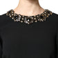 Black Crystal Embellished Round Neck Mini Dress