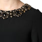 Black Crystal Embellished Round Neck Mini Dress