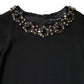Black Crystal Embellished Round Neck Mini Dress