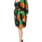 Black Silk Pineapple Draped Print Wrap Dress