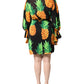 Black Silk Pineapple Draped Print Wrap Dress