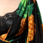 Black Silk Pineapple Draped Print Wrap Dress