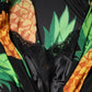 Black Silk Pineapple Draped Print Wrap Dress