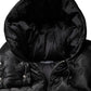 Black Padded Puffer Hooded Full Zip Cropped Jacket