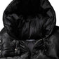 Black Padded Puffer Hooded Full Zip Cropped Jacket
