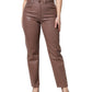 Brown Cotton High Waist Tapered Denim Jeans