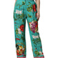Green Silk Printed Straight Pants