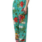 Green Silk Printed Straight Pants