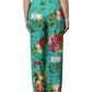 Green Silk Printed Straight Pants