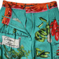 Green Silk Printed Straight Pants