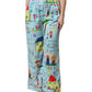 Light Blue Drawing Mid Waist Wide Leg Pants