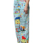 Light Blue Drawing Mid Waist Wide Leg Pants