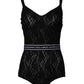 Black Lace Branded Elastic Lingerie Bodysuit Underwear