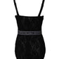 Black Lace Branded Elastic Lingerie Bodysuit Underwear