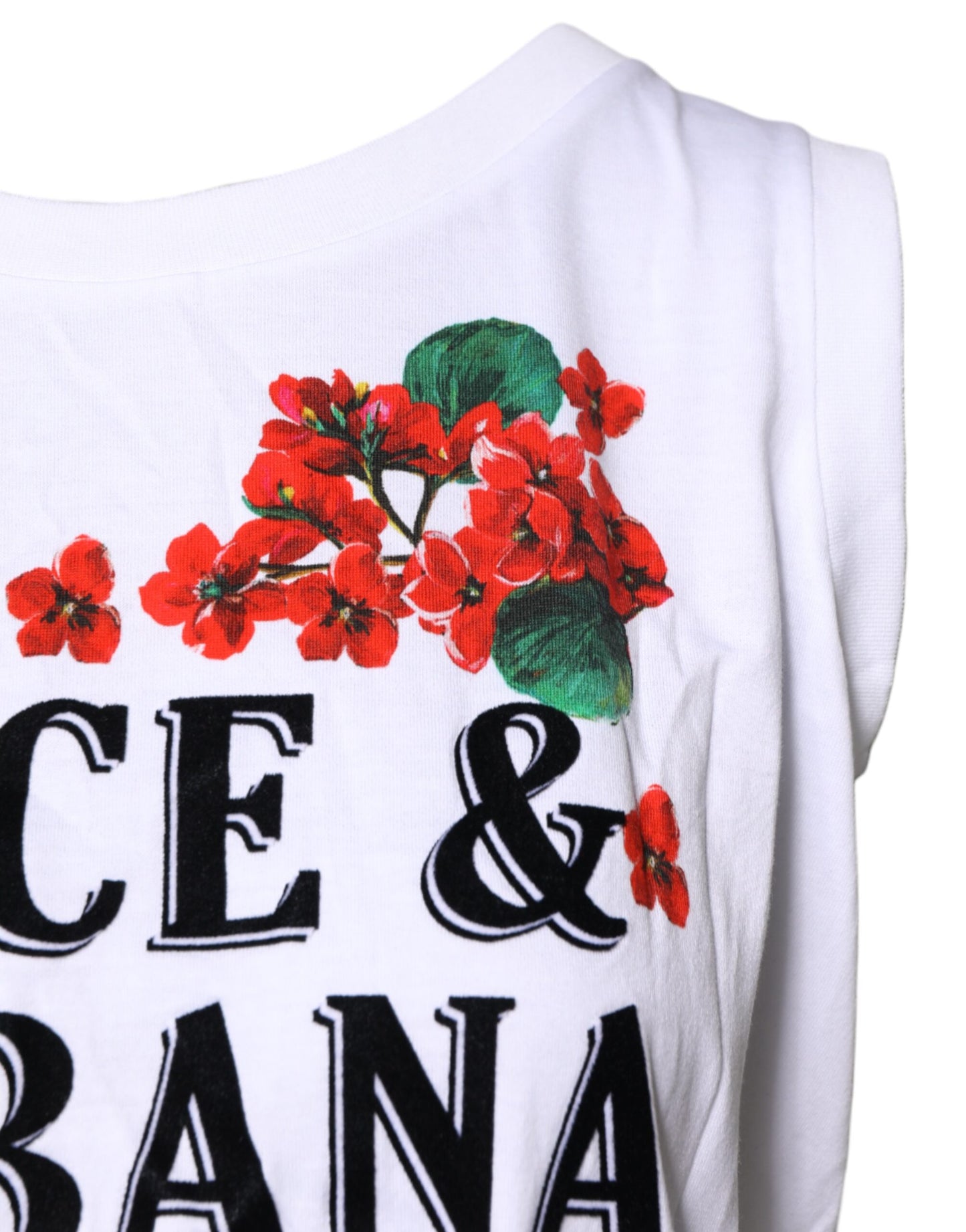 White Floral Printed Cotton Sleeveless T-shirt