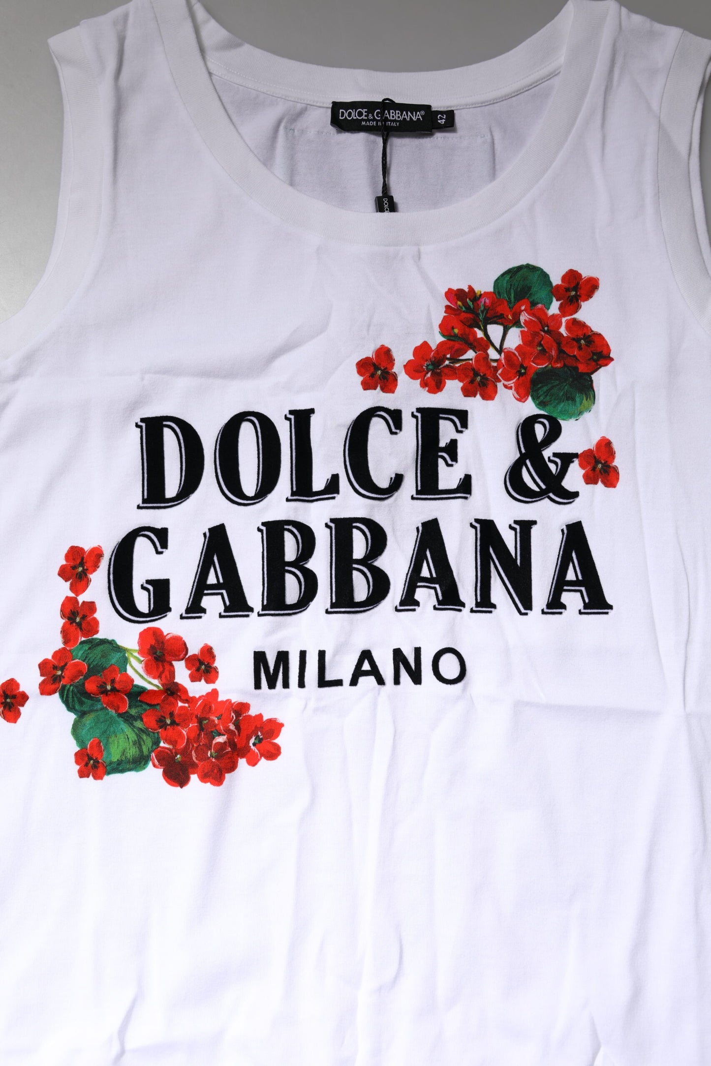 White Floral Printed Cotton Sleeveless T-shirt