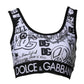 White Graffiti Print Logo Band Sports Bra Top