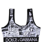 White Graffiti Print Logo Band Sports Bra Top