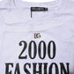 White Print Lace-Up Cotton Crew Neck T-shirt