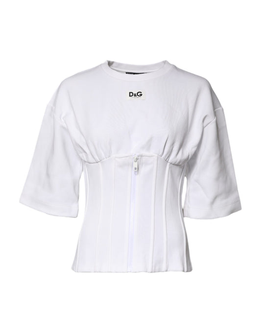 White Cotton Blend 3/4 Sleeves Blouse Top