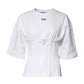 White Cotton Blend 3/4 Sleeves Blouse Top
