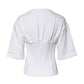 White Cotton Blend 3/4 Sleeves Blouse Top